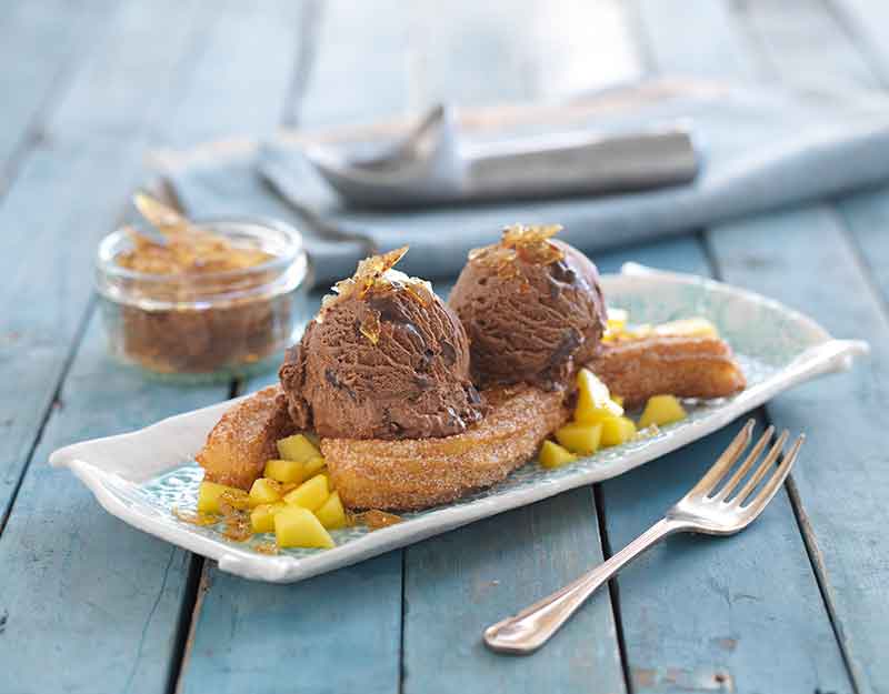 Churros and Triple Chocolate Split with Hot Chipotle Brittle